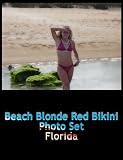 Florida Beach Blonde Red Bikini Photo Set