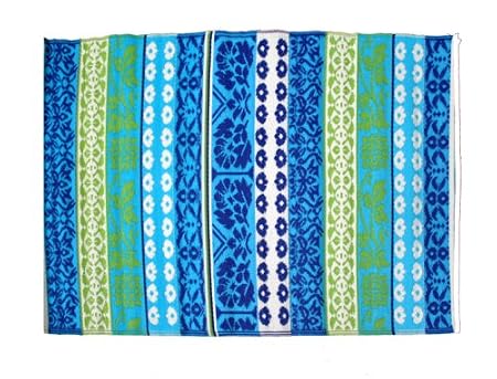 Go Green 4 x 6 ft Waterproof Oversized Beach Mat or Rug - Royal Blue / Turquoise / Lime
