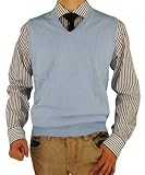 Luciano Natazzi Classic Fit V-Neck Vest Premium Cotton Sweater Vest with a Cashmere Touch and Feel in 8 Colors (X-Large, Light Blue)