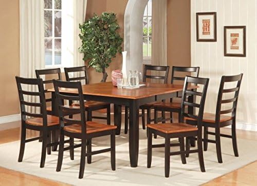 East West Furniture PARF7-BLK-W 7-Piece Parfait Square Table with 18 in. Butterfly Leaf & 6 Wood Seat Chairs in Black & Cherry Finish