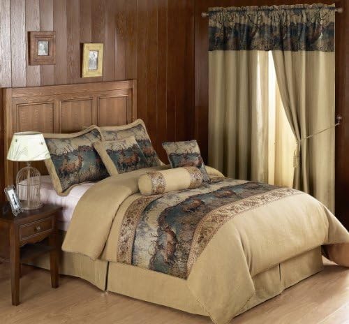 Chezmoi Collection French Country Wild Deer and Elk Design 7-Piece Comforter Set, King