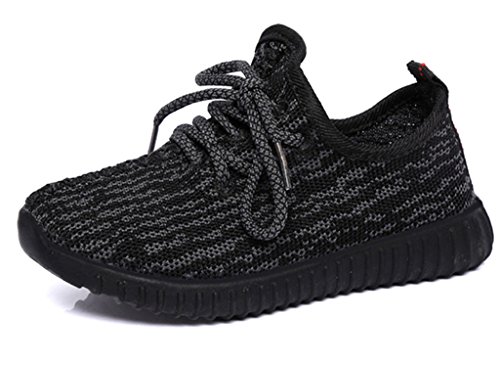 DADAWEN Girl's Boy's Breathable Light Weight Lace-Up Running Shoes Sneakers(Toddler/Little Kid) Black US Size 6 M Toddler