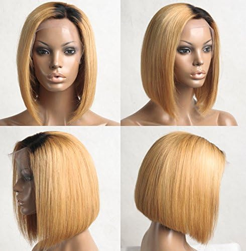 Fashional Ombre kanekalon Hair Blonde Bob Synthetic Lace Front Wig Heat Resistant Short Hair Wigs 150%-180%Density10-26" Glueless Lace Hair Wig