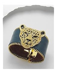 Olive Drab Tiger Leather Bracelet In Brass
