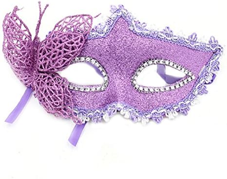 PhoebeTan Venetian Style Lace Masquerade Mardi Butterfly Mask (Purple)