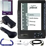 Black ECTACO jetBook eBook Silicone Skin Case Cover (Black), Screen Protector, USB Data HotSync / Charging Cable, USB Car Charger, USB Wall Charger Power Adapter, Earphones, and a Free Carabiner key Chain