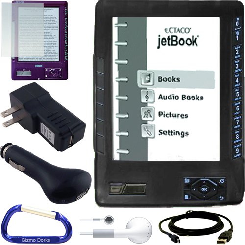 Black ECTACO jetBook eBook Silicone Skin Case Cover (Black) - Screen Protector - USB Data HotSync Charging Cable - USB Car Charger - USB Wall Charger Power Adapter - Earphones - and a Free Carabiner key Chain Image Black ECTACO jetBook eBook Silicone Skin Case Cover (Black) - Screen Protector - USB Data HotSync Charging Cable - USB Car Charger - USB Wall Charger Power Adapter - Earphones - and a Free Carabiner key Chain