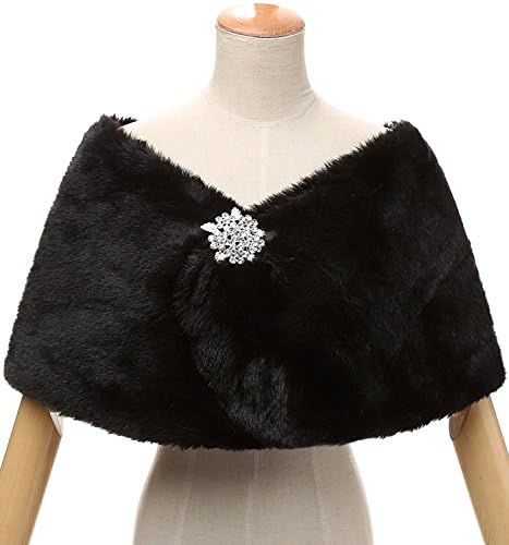 Favebridal Women's Faux Fur Wrap Cape Shawl for Wedding Dress Winter 17012BK-L