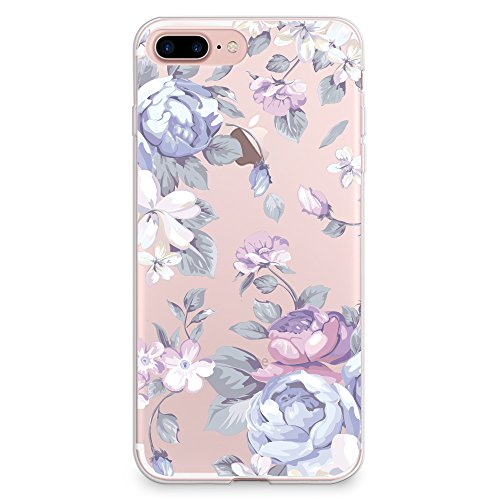 iPhone 7 Plus Case, CasesByLorraine Purple Floral Flower Clear Transparent Case TPU Soft Gel Protective Cover for Apple iPhone 7 Plus (I33)