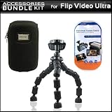 Hard Shell Carrying Case & Gripster Tripod Kit Exclusive for Flip Video Ultra Camcorder U1120B / Flip Video Mino Camcorder F360W / Package Includes Free Pack Of LCD Screen Protectors