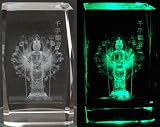 3D クリスタルガラス製　仏像　【千手観音菩薩】　LEDライトテーブル付