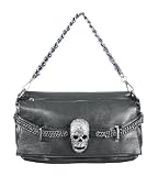 Black Leather Rhinestone Skull Wristlet Handbag Purse