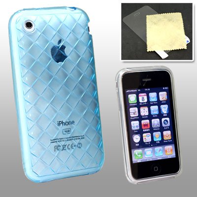 iPhone3G&3GS★スマートフォン　シェルカバー(クリアロズンジーデザイン・ソフトシリコン/ブルー)ZKIC1398