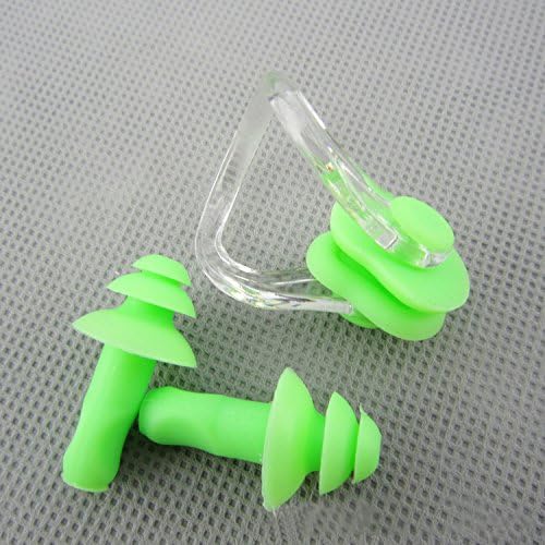 Gtopin Swimming Ear Plugs and Nose Clip, Super Soft Swim Earplugs, Awesome Elasticity of the Nose Clip, High Quality, 90 Days Money Back Guarantee, Retail Packaging (Green)