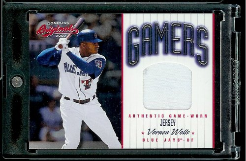 2002 Donruss Originals Gamers Vernon Wells Game Worn Jersey #ed/500 Toronto Blue Jays Baseball Card - Mint Condition - In Protective Screwdown Case!