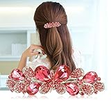 レディース バタフライ 髪留め クリスタル 髪飾り お しゃれ ヘアアクセサリー パーティー バレッタ 蝶 ヘアピン 結婚式 (レッド)
