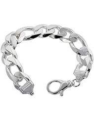 Sterling Silver Italian Figaro Chain Necklaces & Bracelets 17mm Massive Heavy weight Beveled Edges Nickel Free, sizes 8 - 30 inch