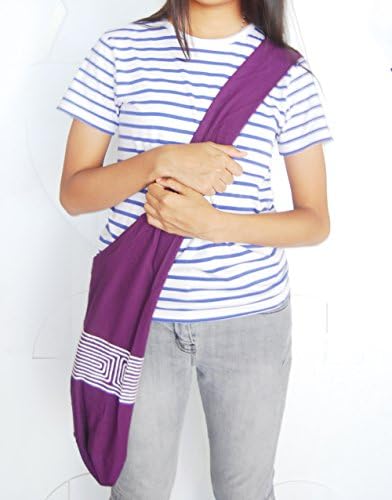 Hippie Hobo Sling Crossbody Bag Purse Traditional Thai Handmade Printed Screen(Purple)