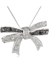 10k White Gold Black and White Diamond Bow Pendant Necklace (1/2 cttw, I-J Color, I2-I3 Clarity), 18"