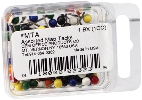 Gem Office Products Spherical Head Maptacks - 0.37" Length0.18" Diameter - 100 / Box - Assorted