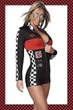 Sexy Womens Outfit Cute Hot Rod Racer Girl Costume Black Nascar Race Car Driver Jumper Romper