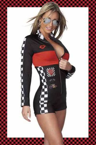 Sexy Womens Outfit Cute Hot Rod Racer Girl Costume Black Nascar Race Car Driver Jumper Romper