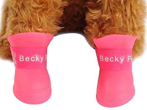 EGOODBEST 4pcs Cute Protective Waterproof Anti Slip Adjustable Shoelace Rain Boot for Pets