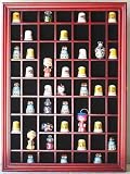 59 Thimble / Miniature Display Case Holder Cabinet Shadow Box, Solid Wood, REAL Glass Door, Felt Interior Background-CHERRY Finish
