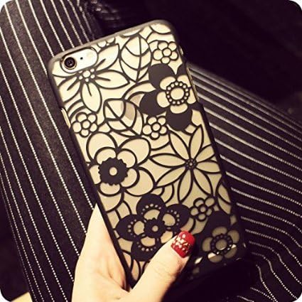 iPhone 6 Plus /6s Plus Case, JoshuaWay Retro Court Lace Pattern Texture Clear Hard Plastic Case for Apple iPhone 6 Plus/6s Plus 5.5 Inch (Black Flower2)