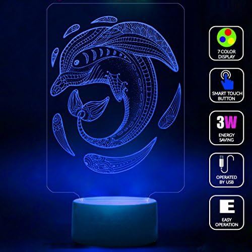 AmberLED Dolphins Swimming Art Design Desk Lamp 3D 7 Color Change Touch Switch Table LED Light Night Lighting Home Decoration Household Accessories Toys