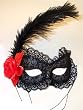 Spanish Rose Italian Mask Black Lace Red Rose with Feather Masquerade Mardi Gras Mask Venetian