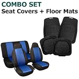 FH-FB102112 + R11405 Combo Set: Blue Classic Cloth Seat Covers and Black Rubber Floor Mats