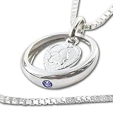 Silberner Taufring mit blauem Safir und herzförmigen Engel ECHT SILBER 925 für Jungen mit Kette Venezia 36 cm (F)
