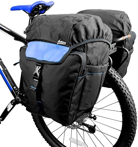 LTG Bike Bicycle Large Black or Blue Pannier Cycling Seat Bag Set, Quick-release Mount, Reflective Trim, Handle and Buckle Strap