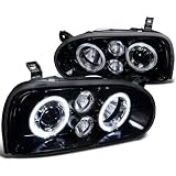 93-98 VW GOLF SINGLE BEAM GLOSSY BLK HOUSING SMK LENS HALO LED PROJ HEADLIGHTS by Spec-D Tuning