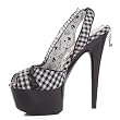 Black Checkered Slingback Shoes Women's Mid Platform Sexy Sandals 6 Inch Stiletto Gingham Lace Penthouse Brand Shoes