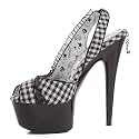 Black Checkered Slingback Shoes Women's Mid Platform Sexy Sandals 6 Inch Stiletto Gingham Lace Penthouse Brand Shoes
