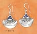 Sterling Silver Fanned Bali with Triangle Lapis Inlay French Wire Earrings