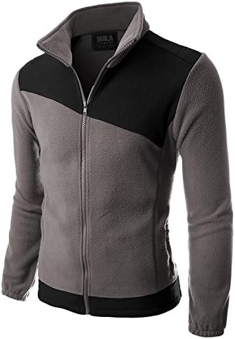 Doublju Mens Two asymmeteric Basketball Comfort GRAYBLACK Fleece Jacket,L