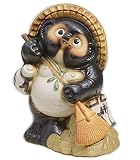 【信楽焼】福熊手狸　11号　サイズ・約幅26×奥行き23.5×高さ34cm