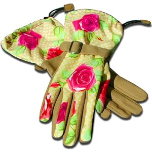 Womanswork 709S Rose Pattern Gauntlet Glove with Synthetic Leather Palm, Small