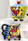 New Romero Britto Creamer & Sugar Set Ceramic Cream Coffee Bowl Collection NIP !