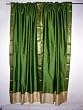 2 Wasabi Green India Art Silk Sari Curtains Golden Border Window Treatment 84"