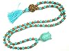 Buddha Praying Beads- Turquoise Blue Rudraksha Meditation Mala Prayer Beads Necklace 108+1