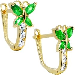 14K Yellow Gold Butterfly May Birthstone Leverback Earrings