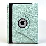 ATC Faux Crocodile Skin Polyurethane Built-in Magnetic Leather(Light Bluish Jade Green Black) Flip Case Cover Bag For Apple iPad 2 2nd Generation Wifi / 3G Model 16GB, 32GB, 64GB THZ045US NEWEST MODEL