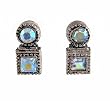 Earrings - E404- Square and Round Crystal - Post Earring Style ~ Clear AB (Iridescent)