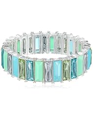 Nine West "Bright Young Things" Silver-Tone and Blue-Green Stretch Bracelet, 7.5"