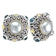 925 Silver, Mabe Pearl & Blue Topaz Earrings with 18k Gold Accents