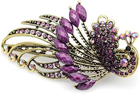 Beyend Purple Women's Vintage Crystal Peacock Hair Clip Head Wear